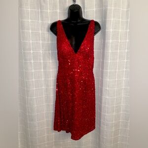Scala sexy red low cut low back sequin dress, formal, ball, gala Christmas